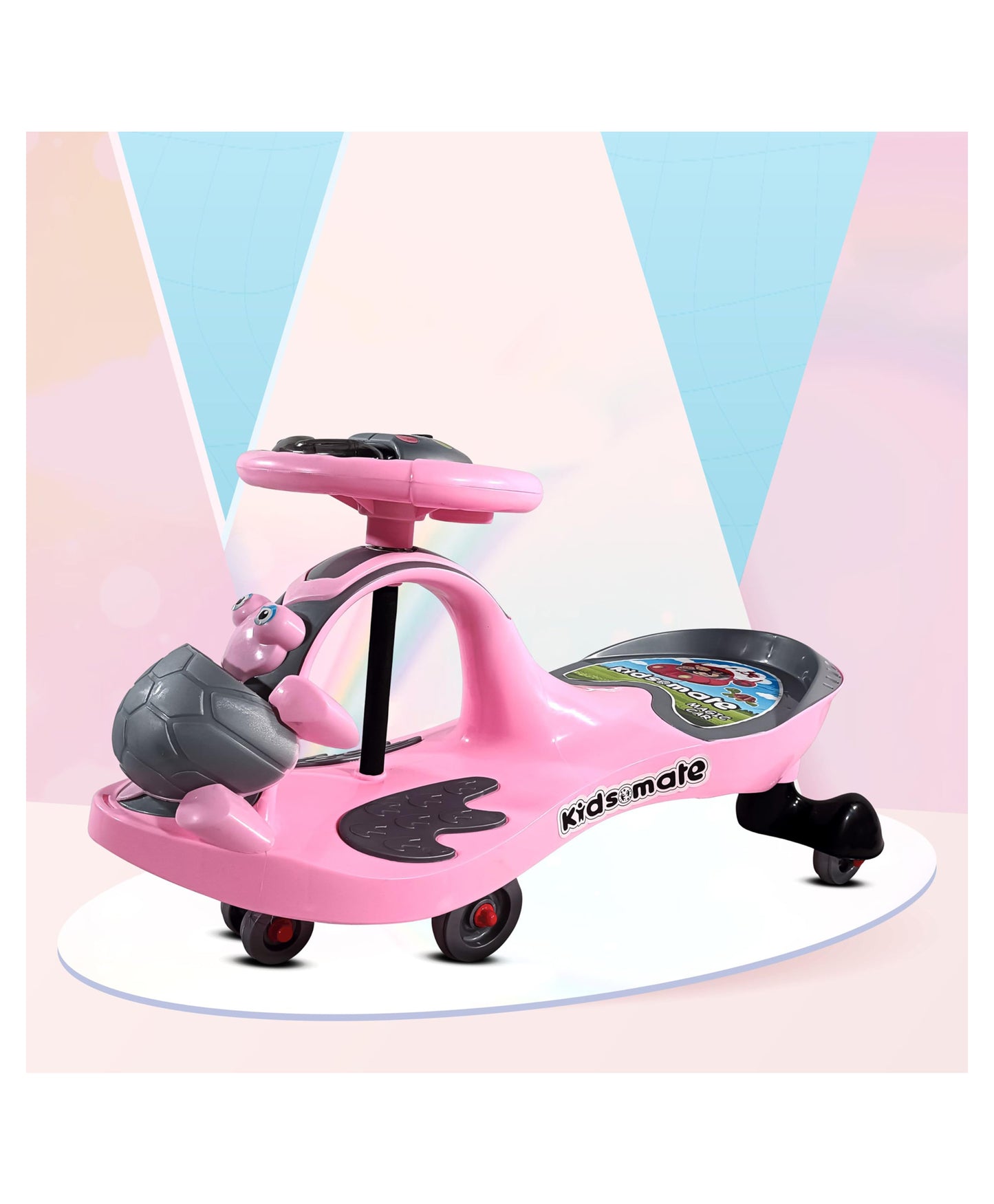 Kidsmate Magic Swing Car for Kids with Music & LED Lights, Ride-On Baby Car, Kids Push Car, Swing Car | Elegant Design with Extra Wide Seat for Kids (Pink)