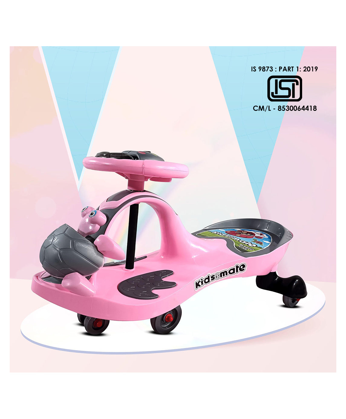 Kidsmate Magic Swing Car for Kids with Music & LED Lights, Ride-On Baby Car, Kids Push Car, Swing Car | Elegant Design with Extra Wide Seat for Kids (Pink)