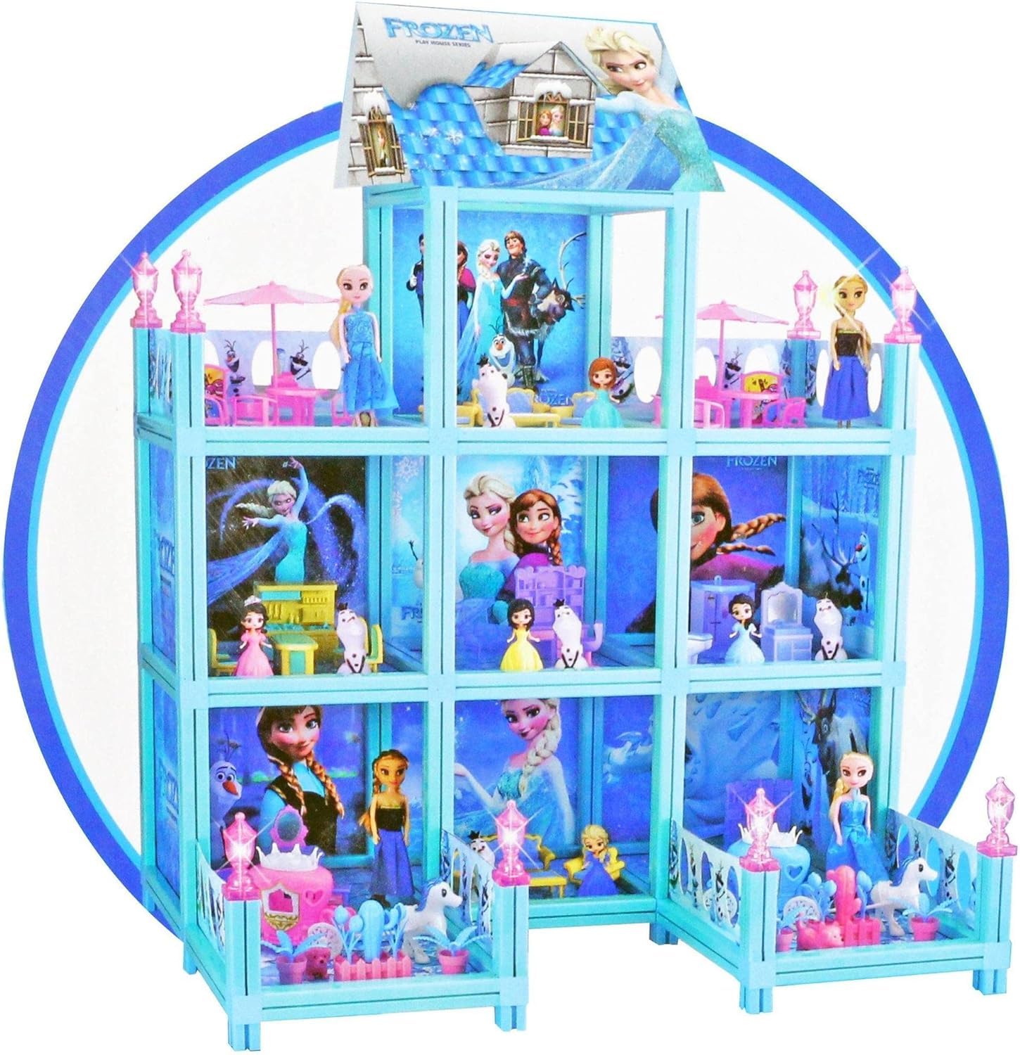 Frozen DIY Dollhouse Building Playset - Pink Dreamhouse with Dolls and Accessories