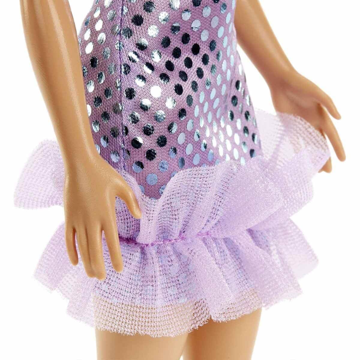 Barbie Doll in Lavender Metallic Mini Dress - Blonde Hair