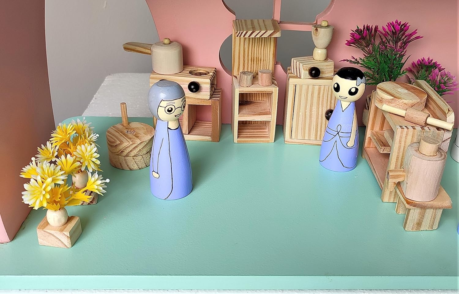 Timeless Wooden Dollhouse Furniture Set - Extended Kitchen