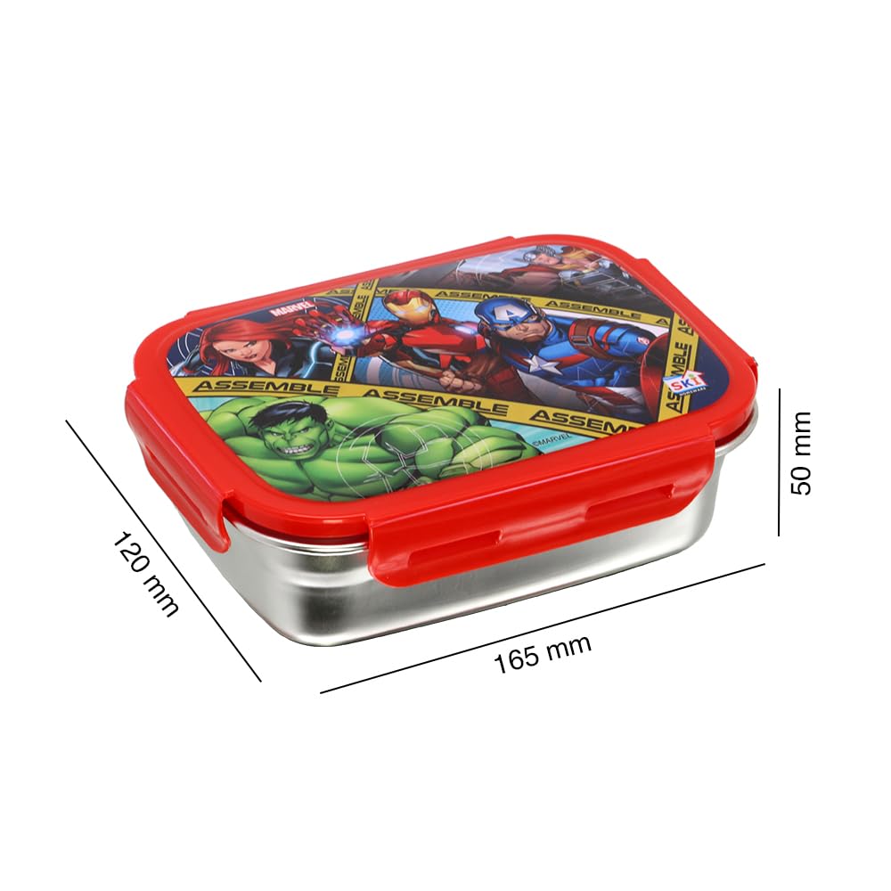 Set Steel Lunch Box (600 ML) & Steel Slim Bottle (450 ML) Combo- Avengers