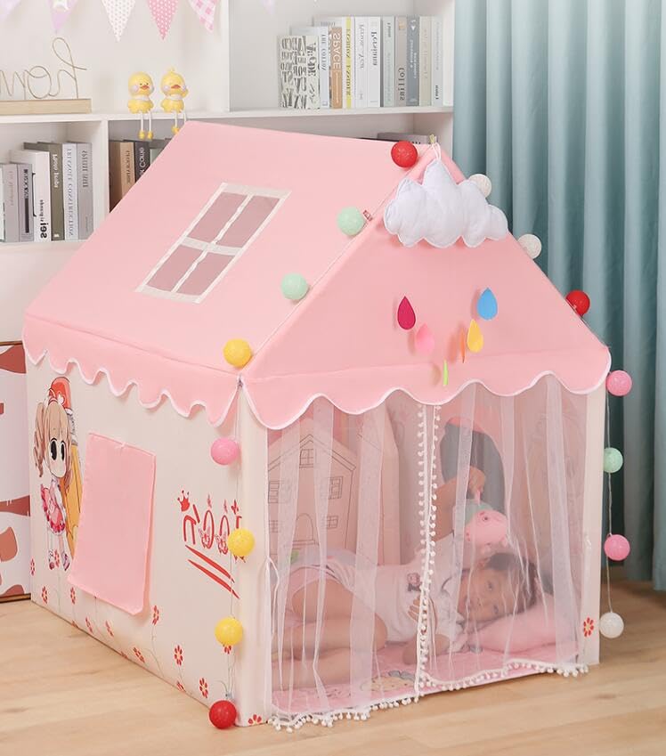 Jumbo Size Lightweight Kids Play Tent House | Barbie Theme Pink Tent for Girls and Boys Ages 3-13 Years