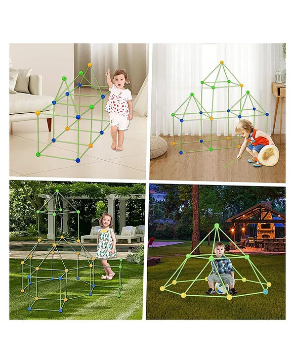 Planet of Toys Fort Building Kit 86 Pieces Construction STEM Toys, Builder with Sticks and Balls for Castle Building, DIY Building Play Tent, Tunnel Indoor & Outdoor Playhouse Educational Toy