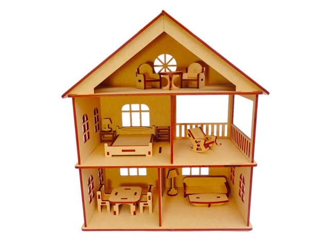 DIY Wooden Doll House with Furniture for Kids