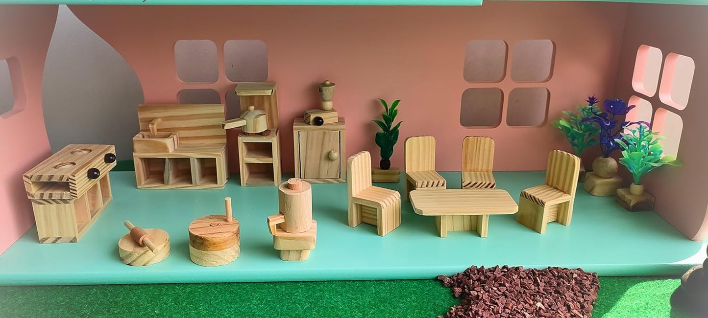 Timeless Wooden Dollhouse Furniture Set - Extended Kitchen