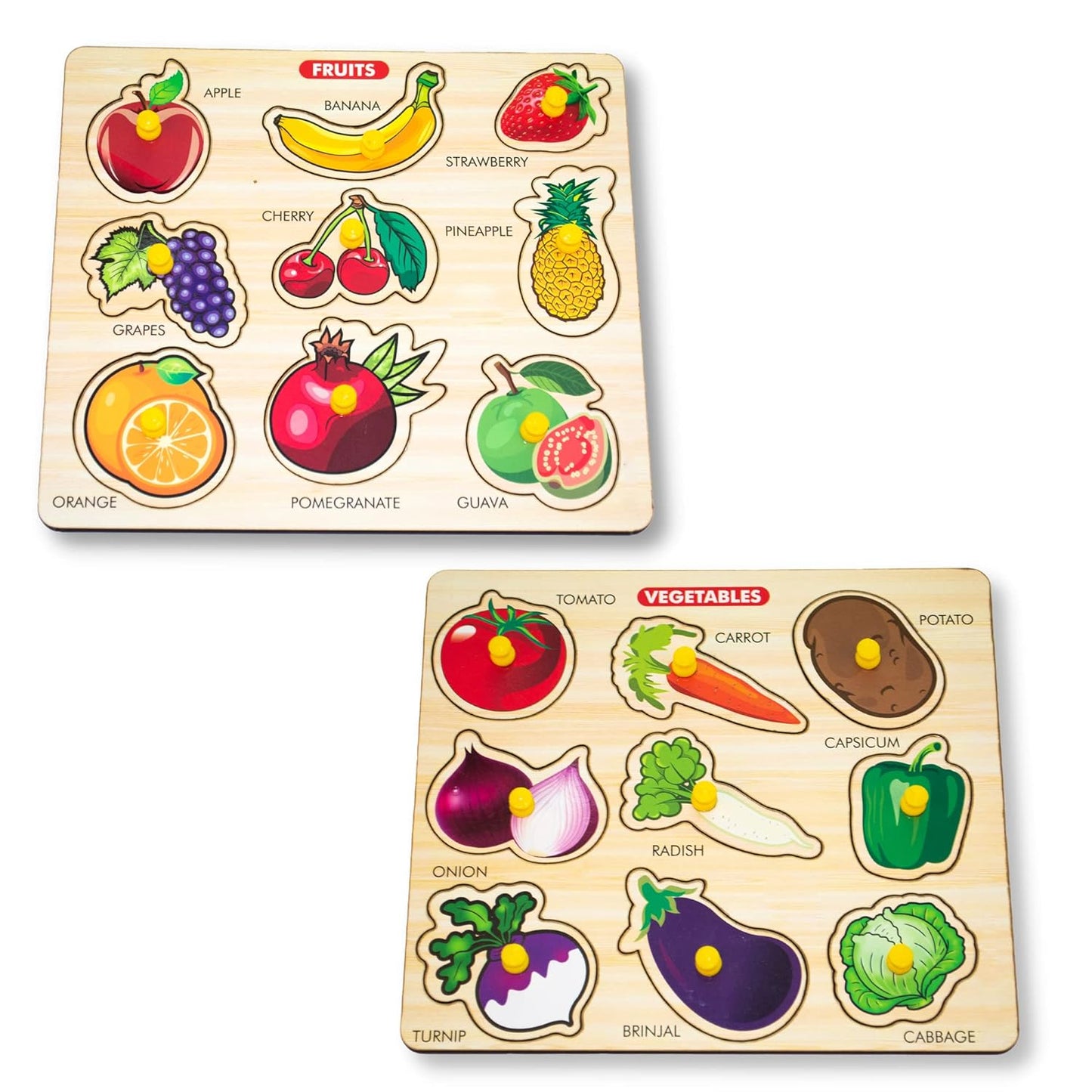 SmartStart Colorful Fruit and Vegetable Wooden Peg Puzzle Set - 18 Pieces