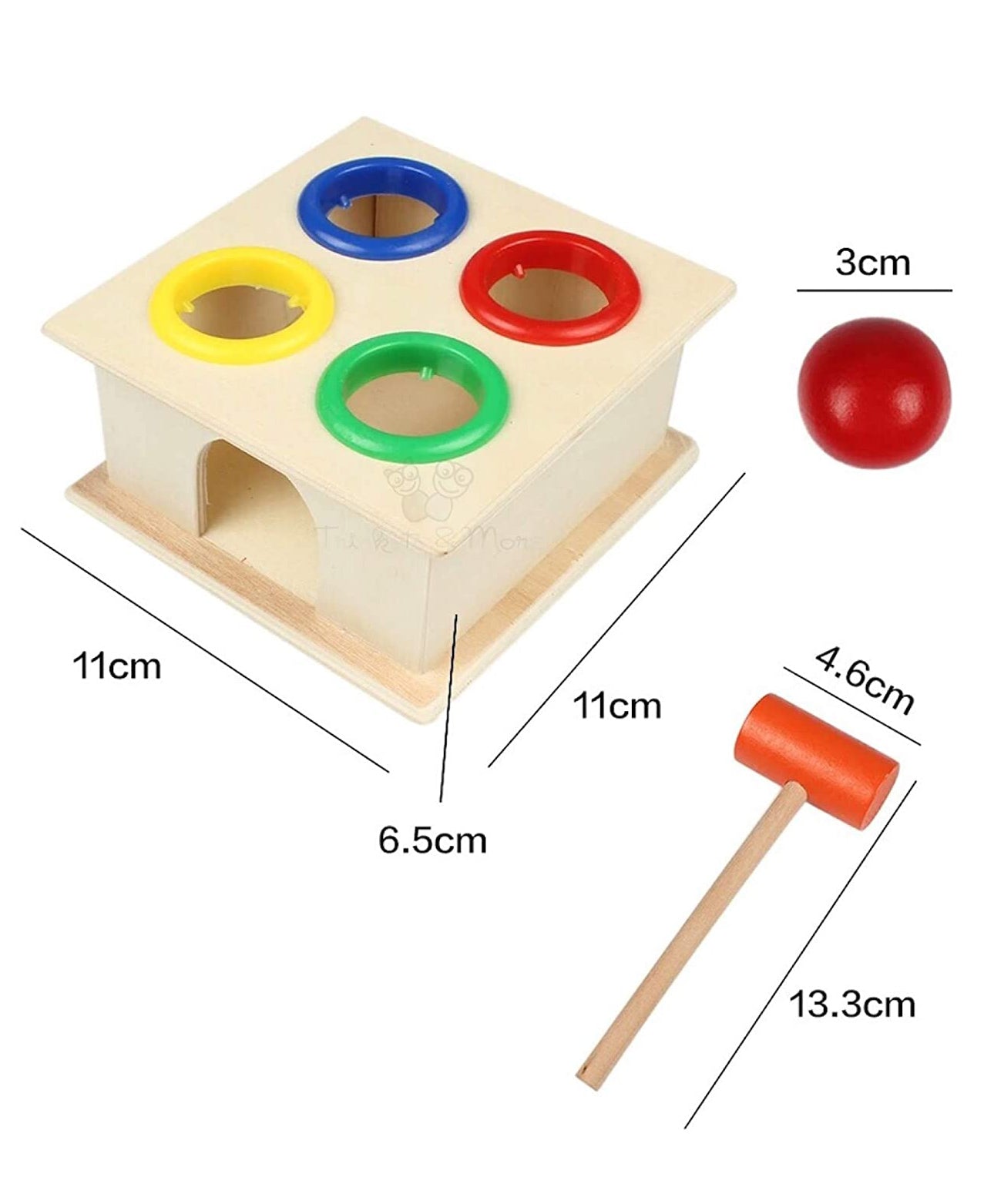 Tiny Treasures Wooden Hammer Ball Pounding Bench - Multicolour