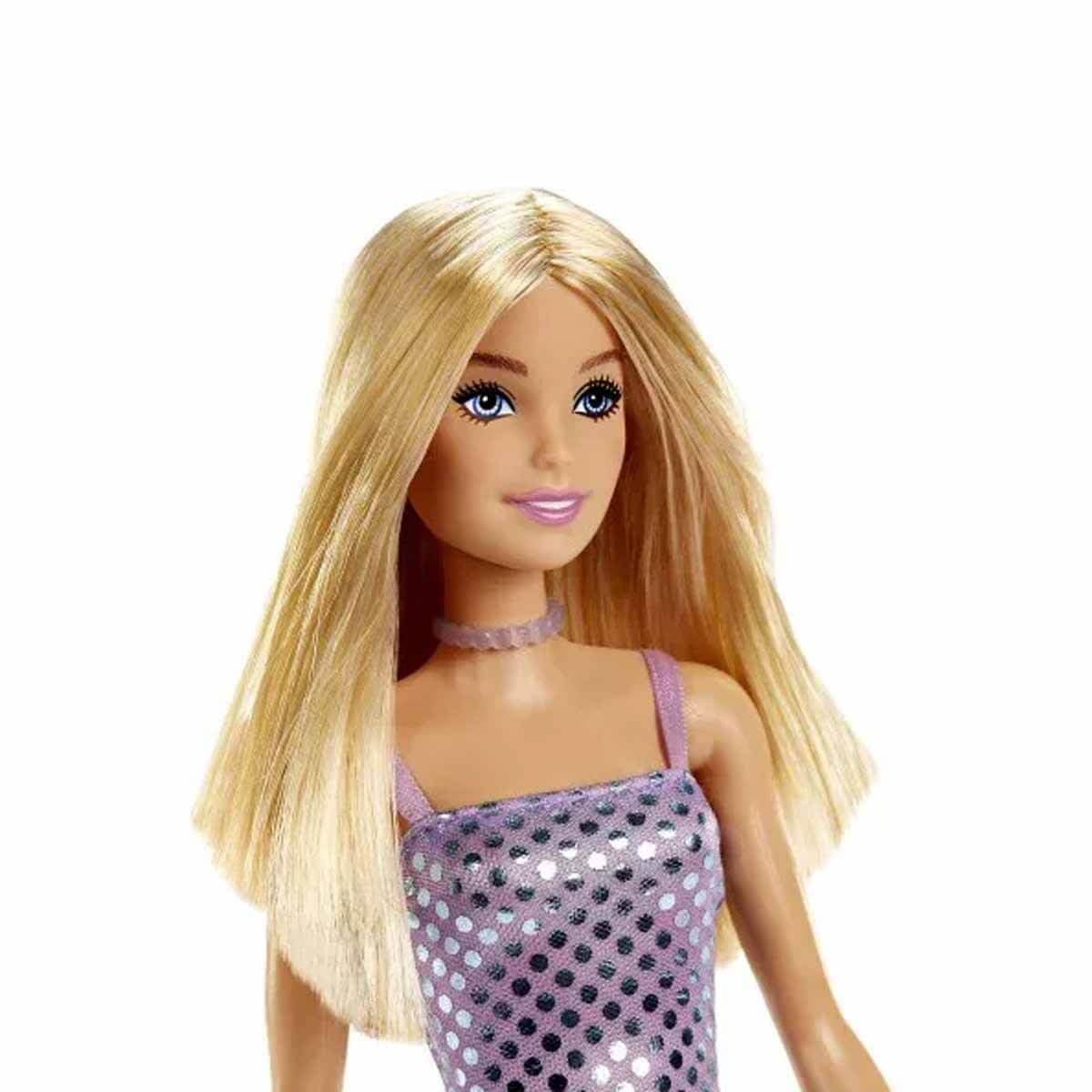 Barbie Doll in Lavender Metallic Mini Dress - Blonde Hair