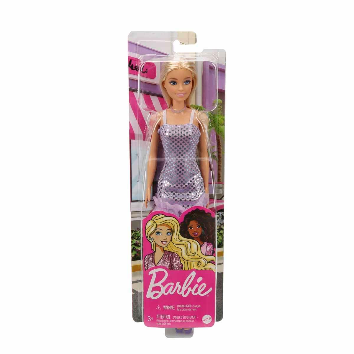 Barbie Doll in Lavender Metallic Mini Dress - Blonde Hair