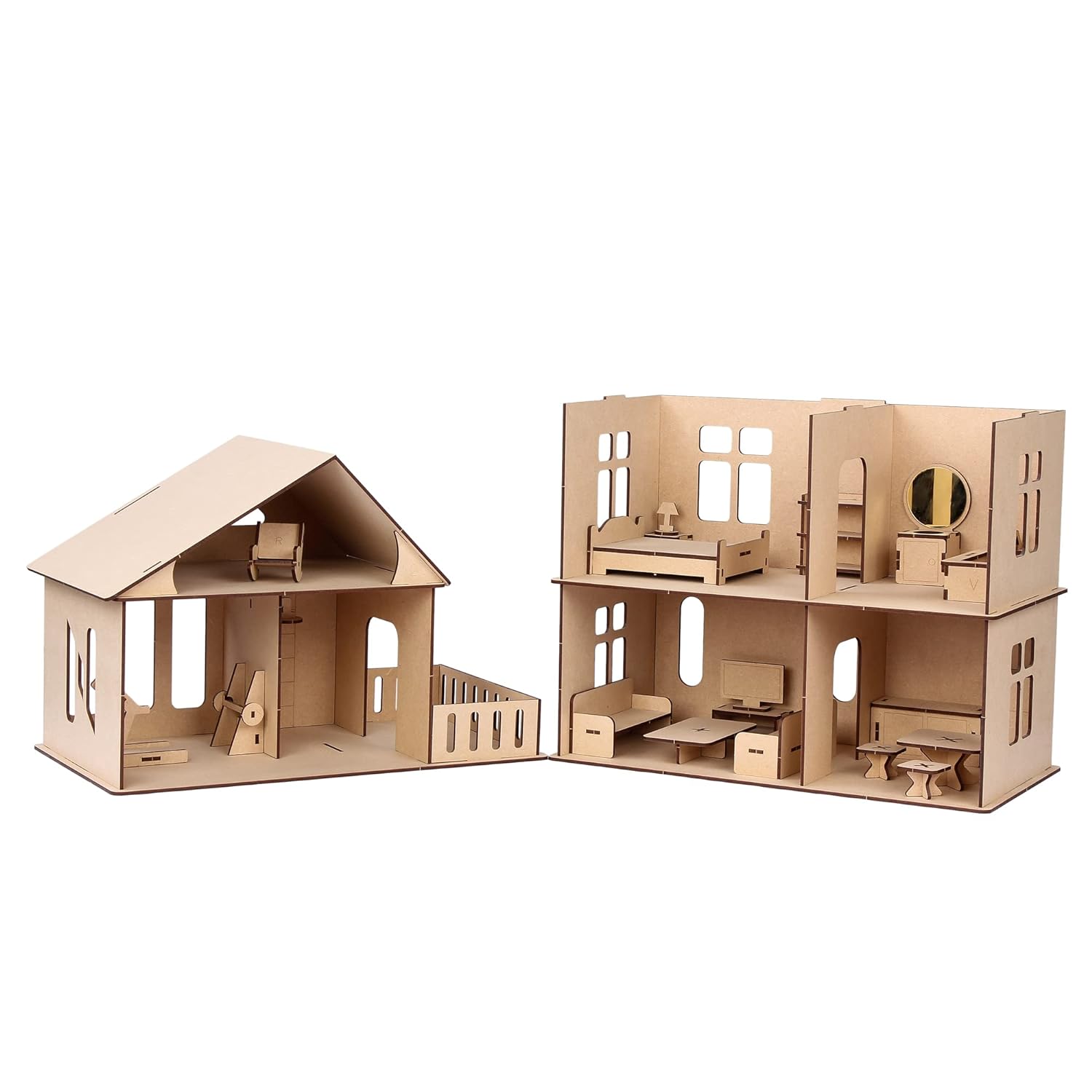 DIY Wooden Doll House with Furniture for Kids