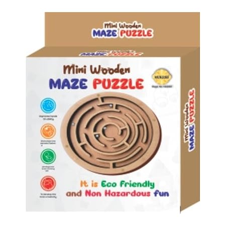 Mini 3.75'' inches Wooden Maze Ball Puzzle- Perfect Indoor puzzle game gift for growing child , 10 X 12 X 2 cms