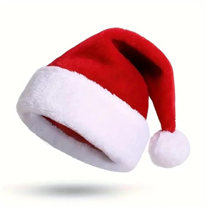 Santa Cap Soft Plush Fur Santa Hat Unisex Christmas Cap for Adult & Kids Soft Free Size Stretch Comfortable Santa Clause Hat Christmas Items for kids