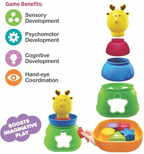 Reindeer Stack N Sort  2 in 1 Stacking and Shape Sorter Play Set , 100% Non-toxic ,for 18-36 months age group kids