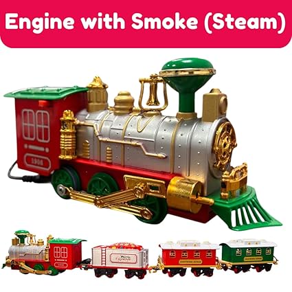 Christmas Toy Train Set With Real Smoke, Pull Back Santa and LED lights| Battery-Operated Railway Set | Train Set with DIY Railway Tracks for Kids 3+ | Educational Gift for Kids