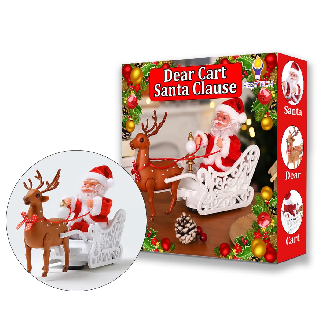 Santa Claus Toy Christmas Universal Electric Car Pulling Cart with Music, Running Walking Xmas Holiday New Year Home Party Decoration Decor Gifts for Children and Kids