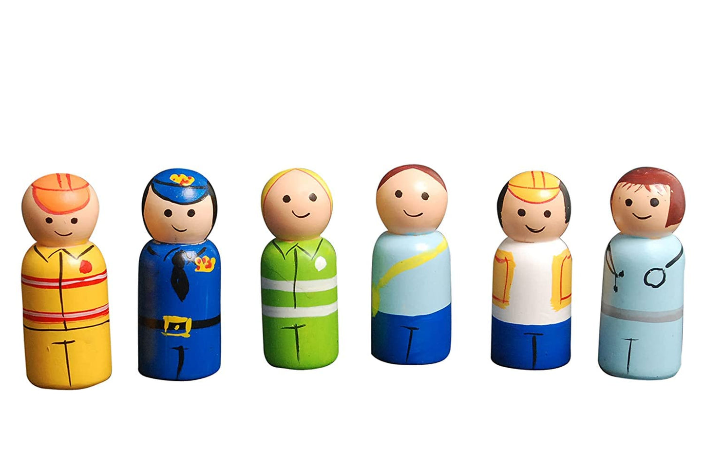 ECO-FRIENDLY TOYS From The Land Of Toys Peg Dolls Wooden Essential Community Helpers Pretend Play Figurines - Colorful Toys for Kids & Toddlers (2 Years+) - Pack Of 6 Pcs - Open Ended Toys
