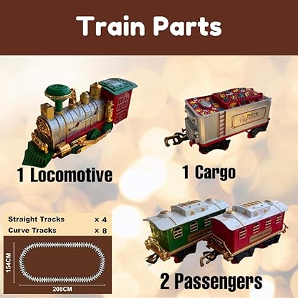 Christmas Toy Train Set With Real Smoke, Pull Back Santa and LED lights| Battery-Operated Railway Set | Train Set with DIY Railway Tracks for Kids 3+ | Educational Gift for Kids