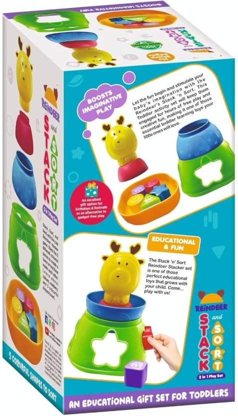 Reindeer Stack N Sort  2 in 1 Stacking and Shape Sorter Play Set , 100% Non-toxic ,for 18-36 months age group kids