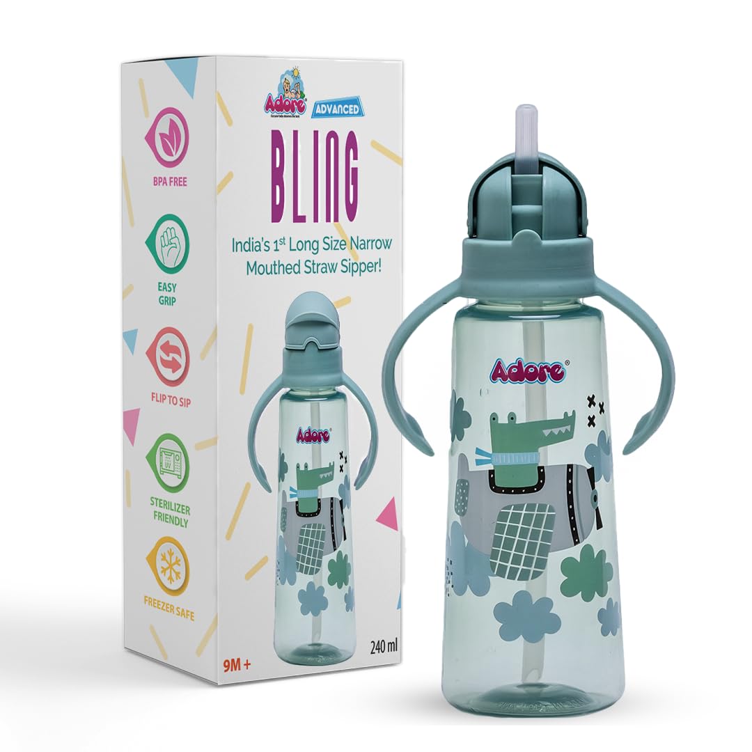 Adore Sparkle Leakproof Kids Sipper | Anti-Leak | 240ml Baby Water Bottle for 2 Years | 360-Degree Drinking Sippers for Kids