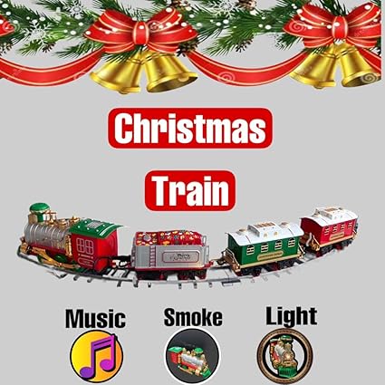 Christmas Toy Train Set With Real Smoke, Pull Back Santa and LED lights| Battery-Operated Railway Set | Train Set with DIY Railway Tracks for Kids 3+ | Educational Gift for Kids