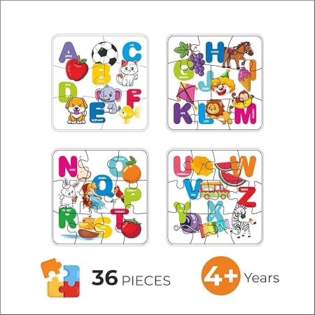 Puzzle Squad 4 in 1 Jigsaw Puzzle Junior Alphabets Theme for Kids 4+ Years | 36 Pcs | Toys for Kids for Early Learning, Entertainment & Skills.