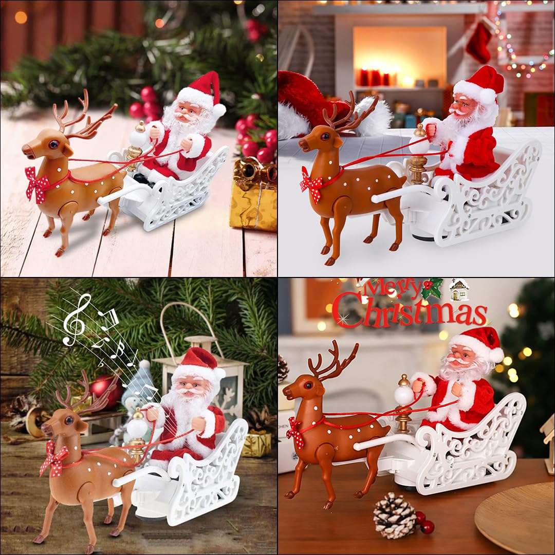 Santa Claus Toy Christmas Universal Electric Car Pulling Cart with Music, Running Walking Xmas Holiday New Year Home Party Decoration Decor Gifts for Children and Kids