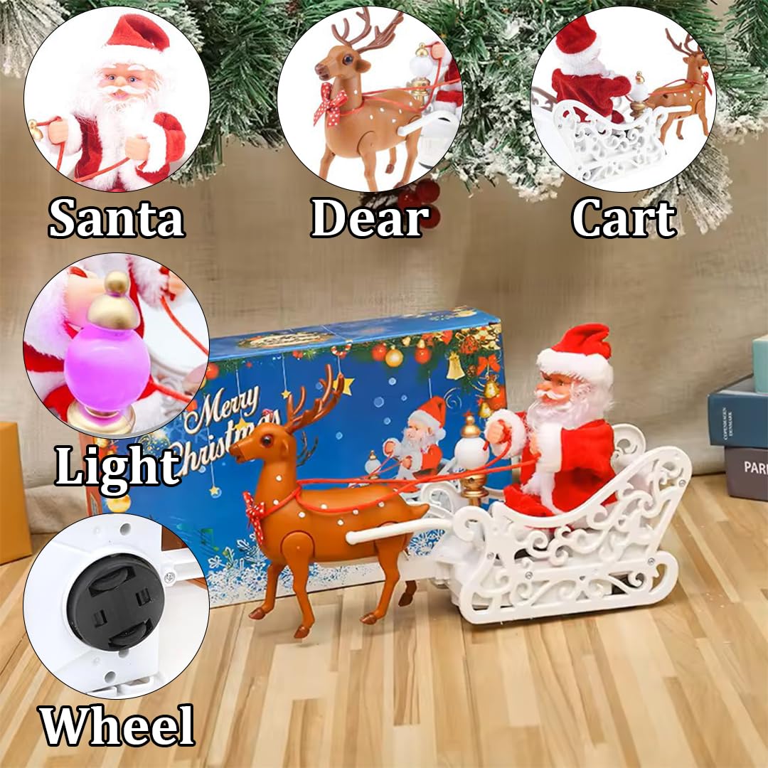 Santa Claus Toy Christmas Universal Electric Car Pulling Cart with Music, Running Walking Xmas Holiday New Year Home Party Decoration Decor Gifts for Children and Kids