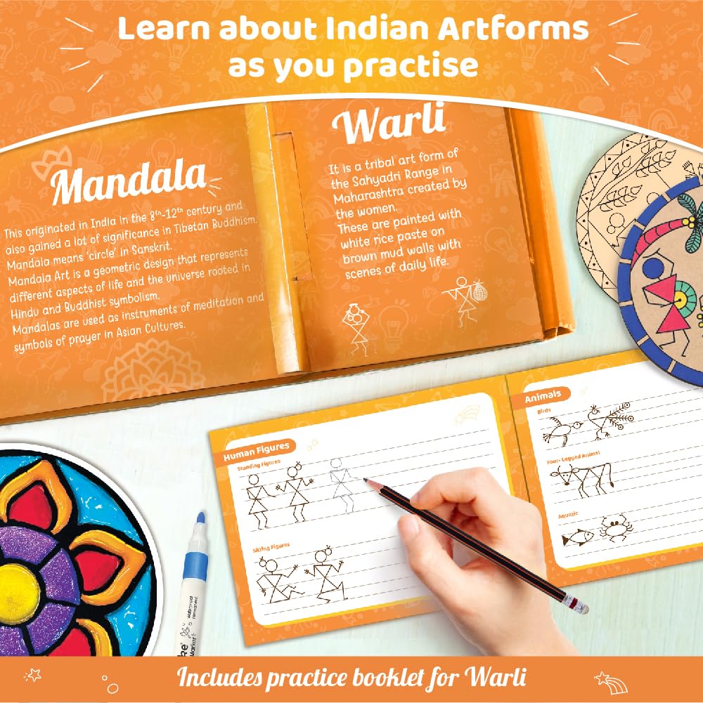 Imagimake Learn Indian Art Forms-Arts and Craft DIY Kit for Kids, Ages 8-12, 5 Indian Art Forms-Madhubani, Warli, Lippan, Mandala & Block Printing, Perfect DIY Craft Kit for Kids