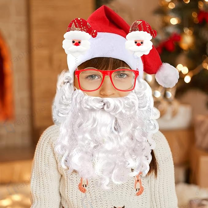 GRAPHENE 3 Christmas Accessories Combo Goggle Frame & 1 Santa Cap & 1Santa Beard Set Items for Kids Boys Girls