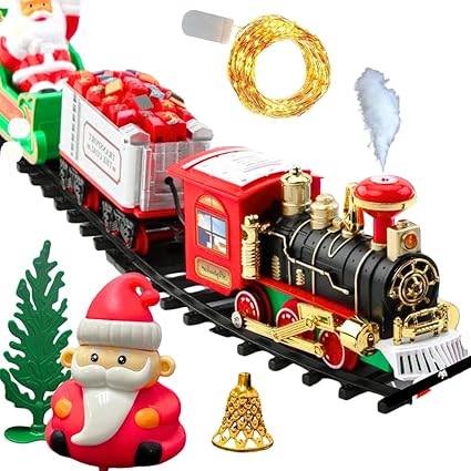 Christmas Toy Train Set With Real Smoke, Pull Back Santa and LED lights| Battery-Operated Railway Set | Train Set with DIY Railway Tracks for Kids 3+ | Educational Gift for Kids