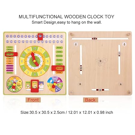 Trinkets & More Wooden Calendar Clock with Slider Board Game, Kids 3+ Years