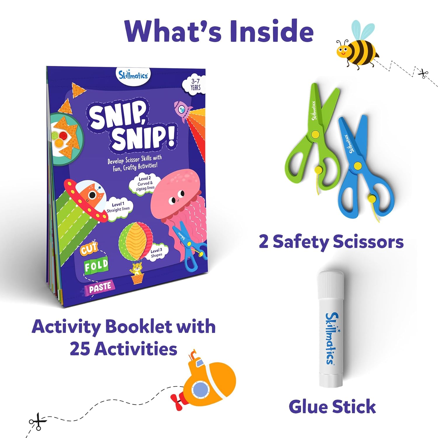 Art & Craft Activity Kit - Snip, Snip! Practice Scissor Skills with 25 DIY Activities, Craft Kits & Supplies for Toddlers, Girls & Boys Ages 3-7, Perfect Travel Toy, Multicolor