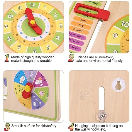 Trinkets & More Wooden Calendar Clock with Slider Board Game, Kids 3+ Years