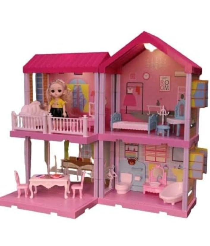 Foldable Dream House Play Set with Accessories & Doll Furniture - 108 Piece DIY Princess Doll House