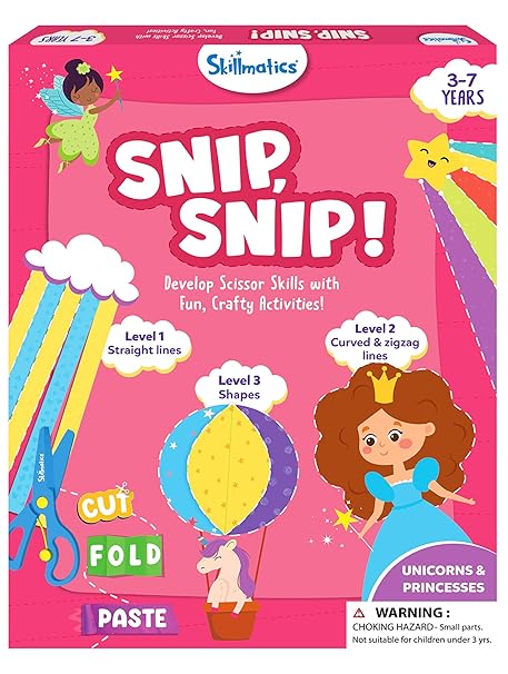 Skillmatics Art & Craft Kit - Snip, Snip Unicorns & Princesses Book, Practice Scissor Skills with 25 DIY Activities, Gifts for Kids Ages 3, 4, 5, 6, 7 - Paper, Multicolor