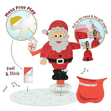 Foam Christmas Craft Kit - 3D Santaclaus, Sparkling Christmas Tree, Snowman | Peel & Stick, Glittery Fun | Toys For Kids | Mess-Free, Creative Diy | Christmas Gifts For Kids, Multicolor