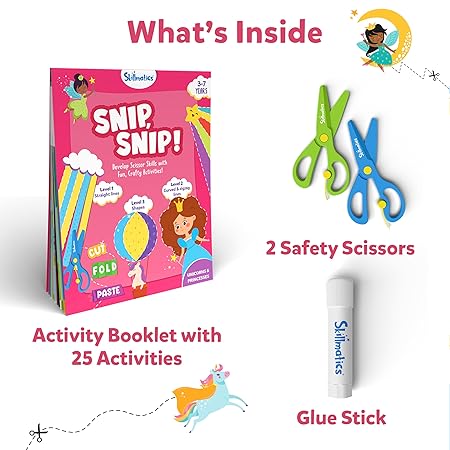 Skillmatics Art & Craft Kit - Snip, Snip Unicorns & Princesses Book, Practice Scissor Skills with 25 DIY Activities, Gifts for Kids Ages 3, 4, 5, 6, 7 - Paper, Multicolor