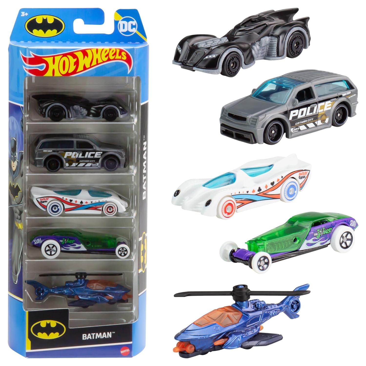 Batman-Themed Hot Wheels 1:64 Scale Toy Cars, Set of 5 Batman-Themed Vehicles