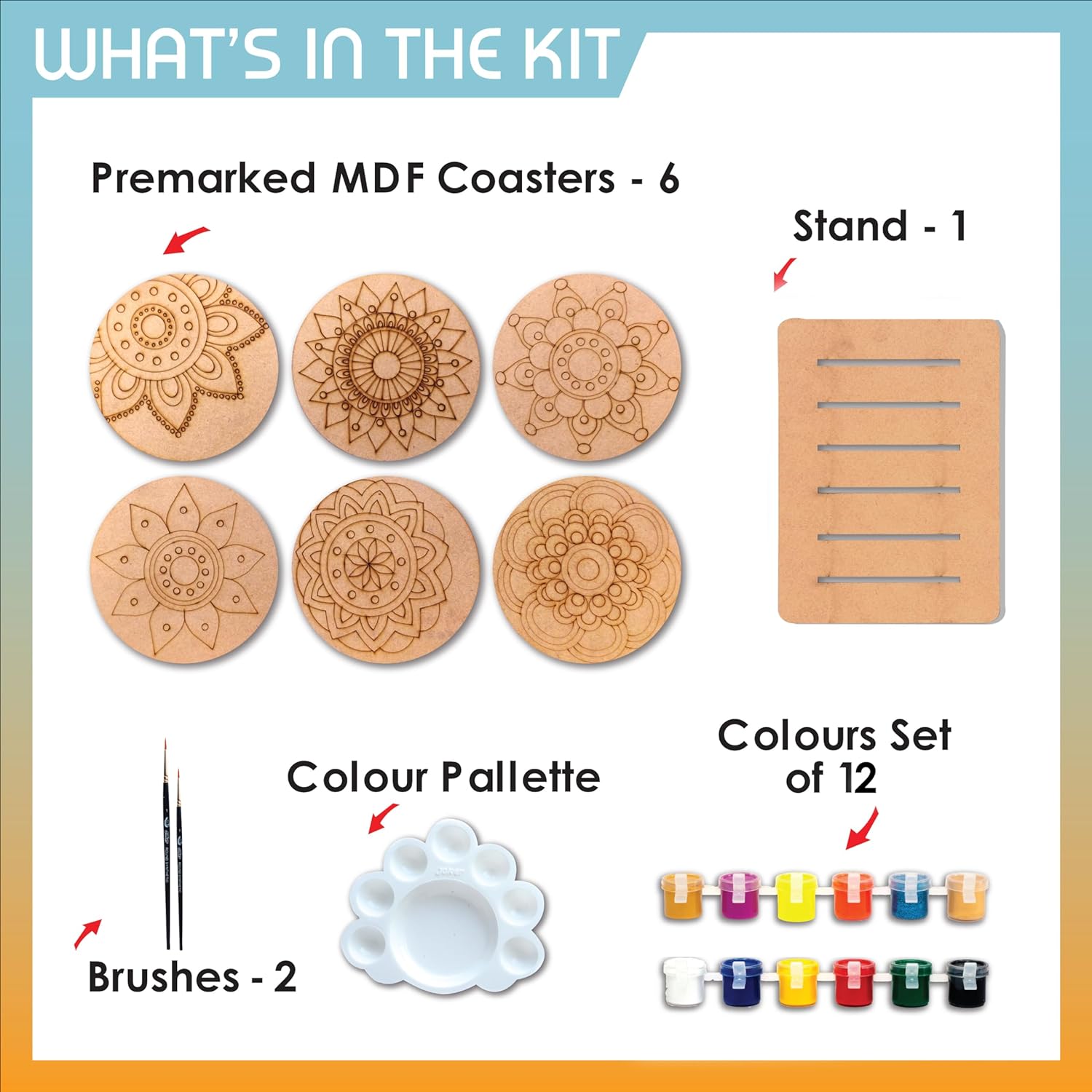 Swagstation Mandala Art Kit - Craft Materials for Mandala Painting, Ideal Gift for Girls Ages 10-12 and Teenagers, Includes 6 Coasters and Color Kit - Brown