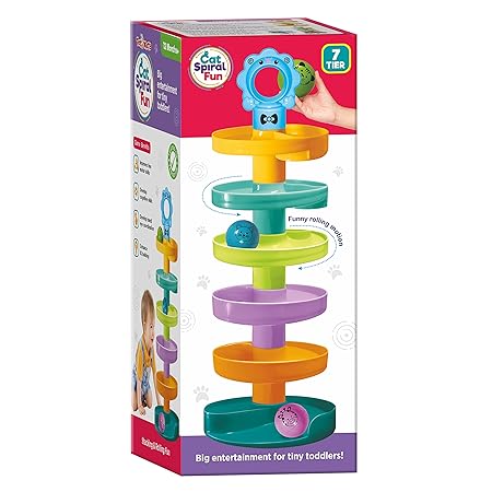 Toymate Cat Spiral Fun - A Roll Ball Toy with 7 Layer Ball Drop Tower Run with Roll Swirling Ramps for Baby and Toddler Educational Development Toy Set