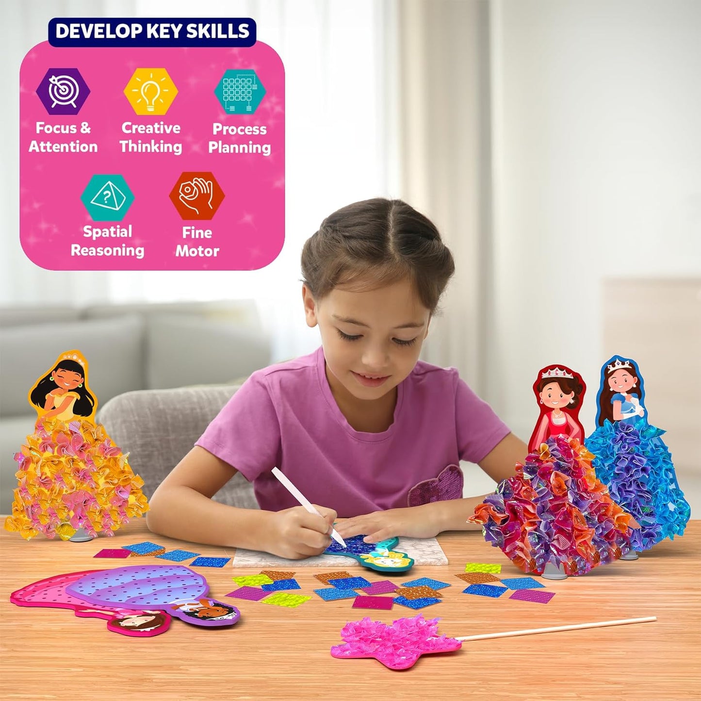 Skillmatics Art & Craft Activity - Poke-in Art Magical Princesses, Mess-Free Craft Kits for Kids - DIY Activity, Perfect Gifts for Girls & Boys Ages 4-8