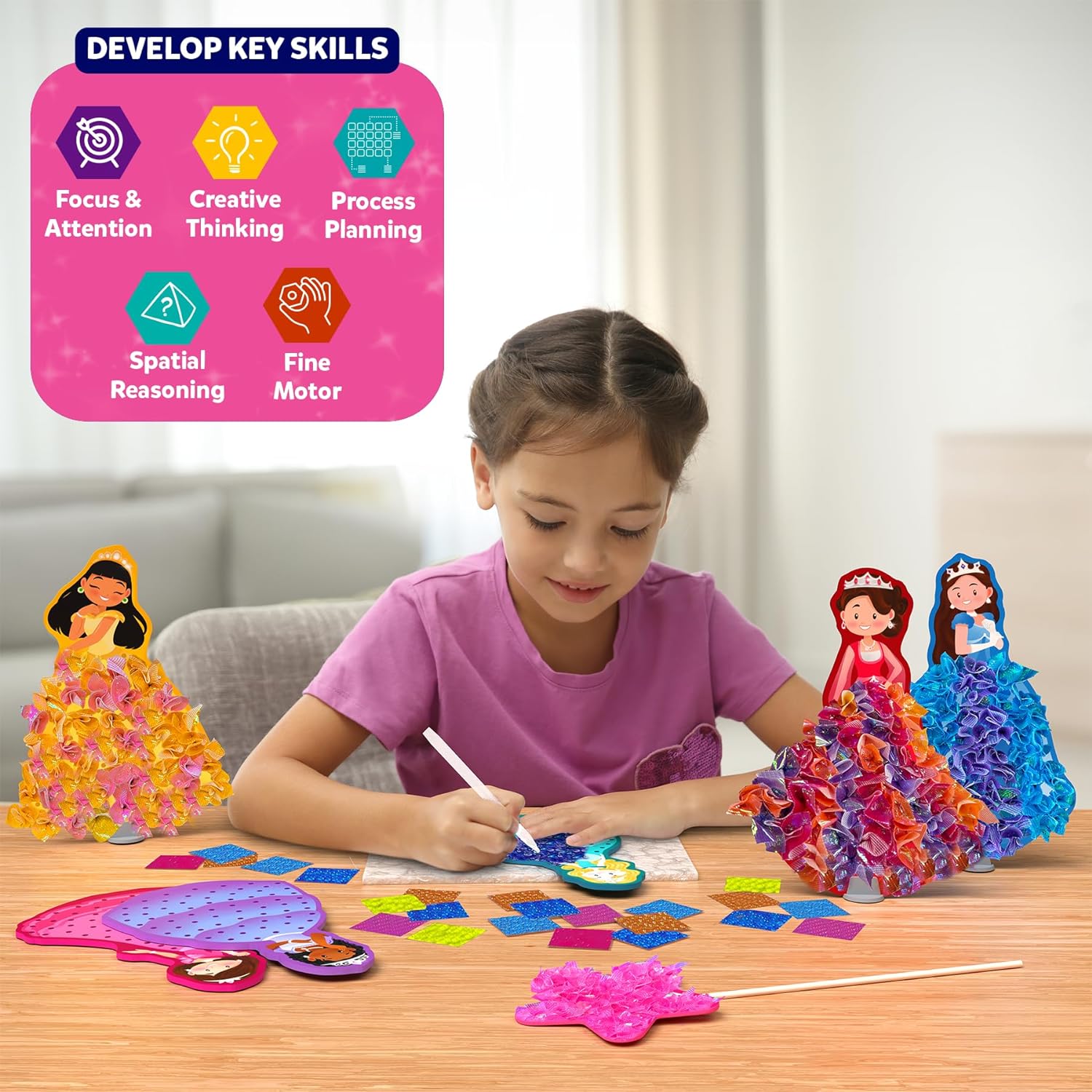 Skillmatics Art & Craft Activity - Poke-in Art Magical Princesses, Mess-Free Craft Kits for Kids - DIY Activity, Perfect Gifts for Girls & Boys Ages 4-8