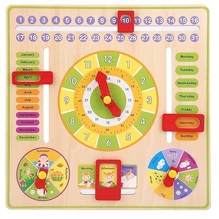 Trinkets & More Wooden Calendar Clock with Slider Board Game, Kids 3+ Years