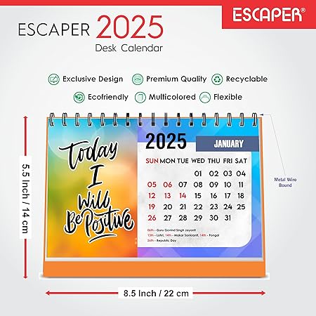 ESCAPER Motivational Desk Calendar 2025 (22 x 15 cm), Table Calendar 2025, Desktop Calendar 2025, Inspirational Quotes Calendar 2025, Motivational Calendar for Desk, New Year Calendar 2025