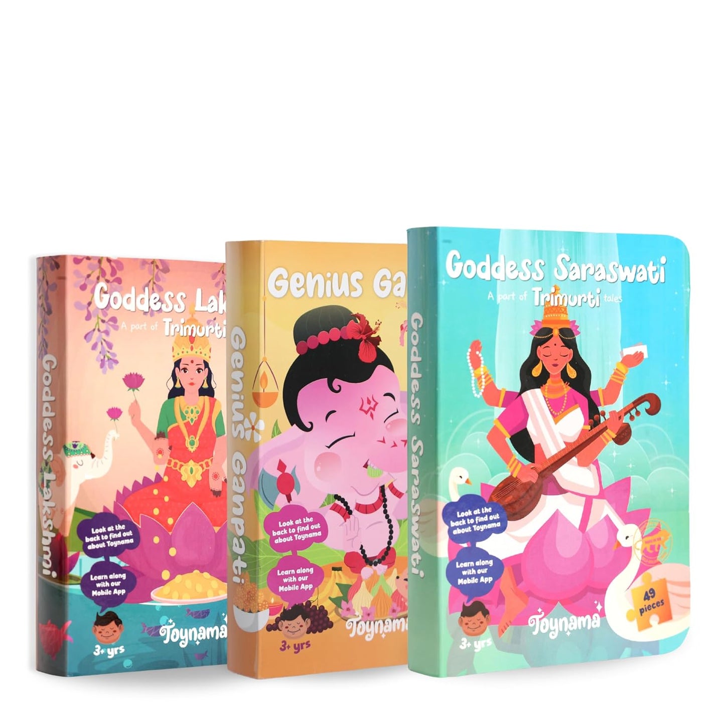 Educational Toys for Kids - The Genius Ganesha Series Ages 3 and Up | Cultural Interactive Learning with App (Ganesh, Lakshmi and Saraswati, 49 pcs X 2 and 100 pcs X 1)