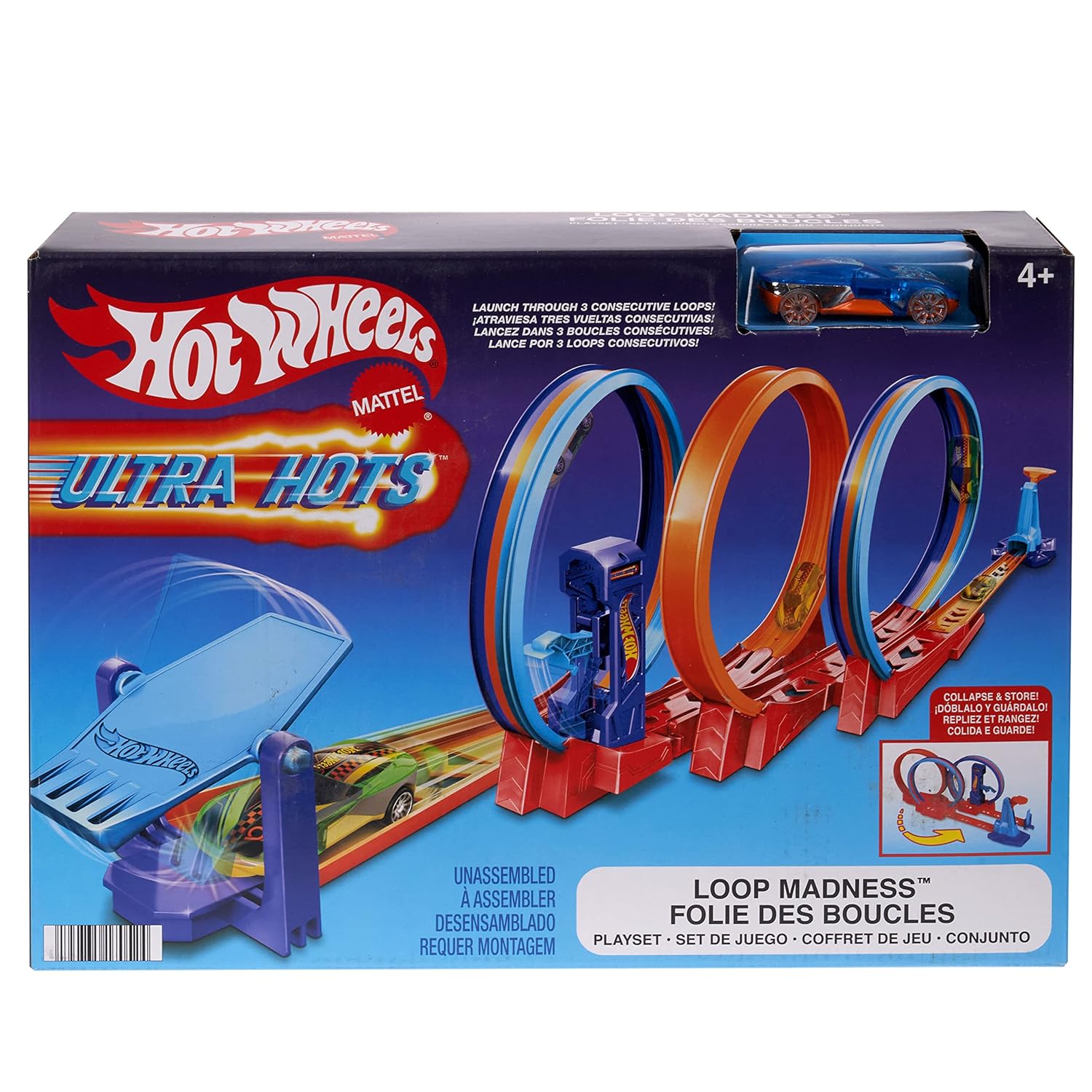 Hot Wheels Track Set, Ultra Hots Loop Madness with 3 Loops and 1 Hot Wheels Car in 1:64 Scale, Connects to Other Sets