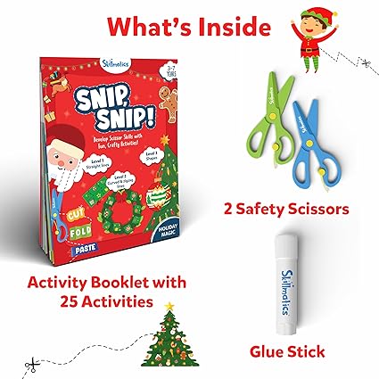 Skillmatics Art & Craft Christmas Kit - Snip, Snip Holiday Magic, Develop Scissor Skills, Fun & Crafty Activities, Gifts for Toddlers, Girls & Boys Ages 3, 4, 5, 6, 7