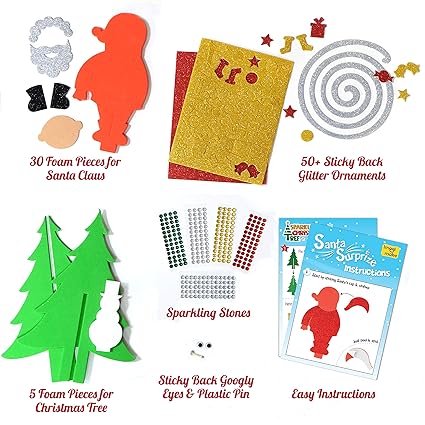 Foam Christmas Craft Kit - 3D Santaclaus, Sparkling Christmas Tree, Snowman | Peel & Stick, Glittery Fun | Toys For Kids | Mess-Free, Creative Diy | Christmas Gifts For Kids, Multicolor