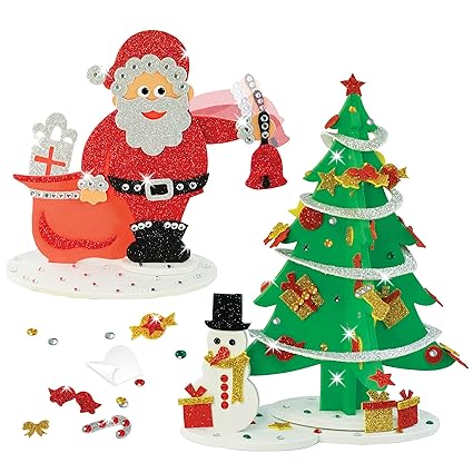 Foam Christmas Craft Kit - 3D Santaclaus, Sparkling Christmas Tree, Snowman | Peel & Stick, Glittery Fun | Toys For Kids | Mess-Free, Creative Diy | Christmas Gifts For Kids, Multicolor